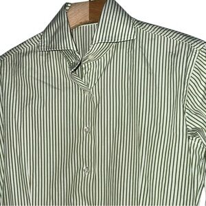 Finamore 1925 Napoli Women’s 44 10 Green White Striped Cotton Button Down Shirt
